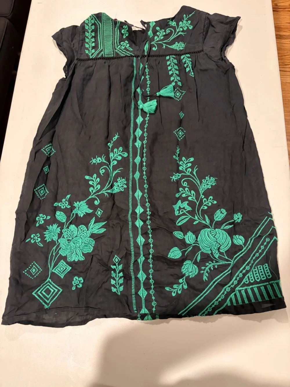 JOHNNY WAS Women’s Medium  Green Embroidered Willow Boho Tunic Dress Petal